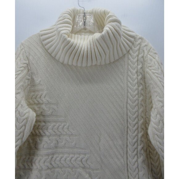 LL Bean Sweater Large Merino Wool Turtleneck Pullover Cable Knit - Picture 2 of 10